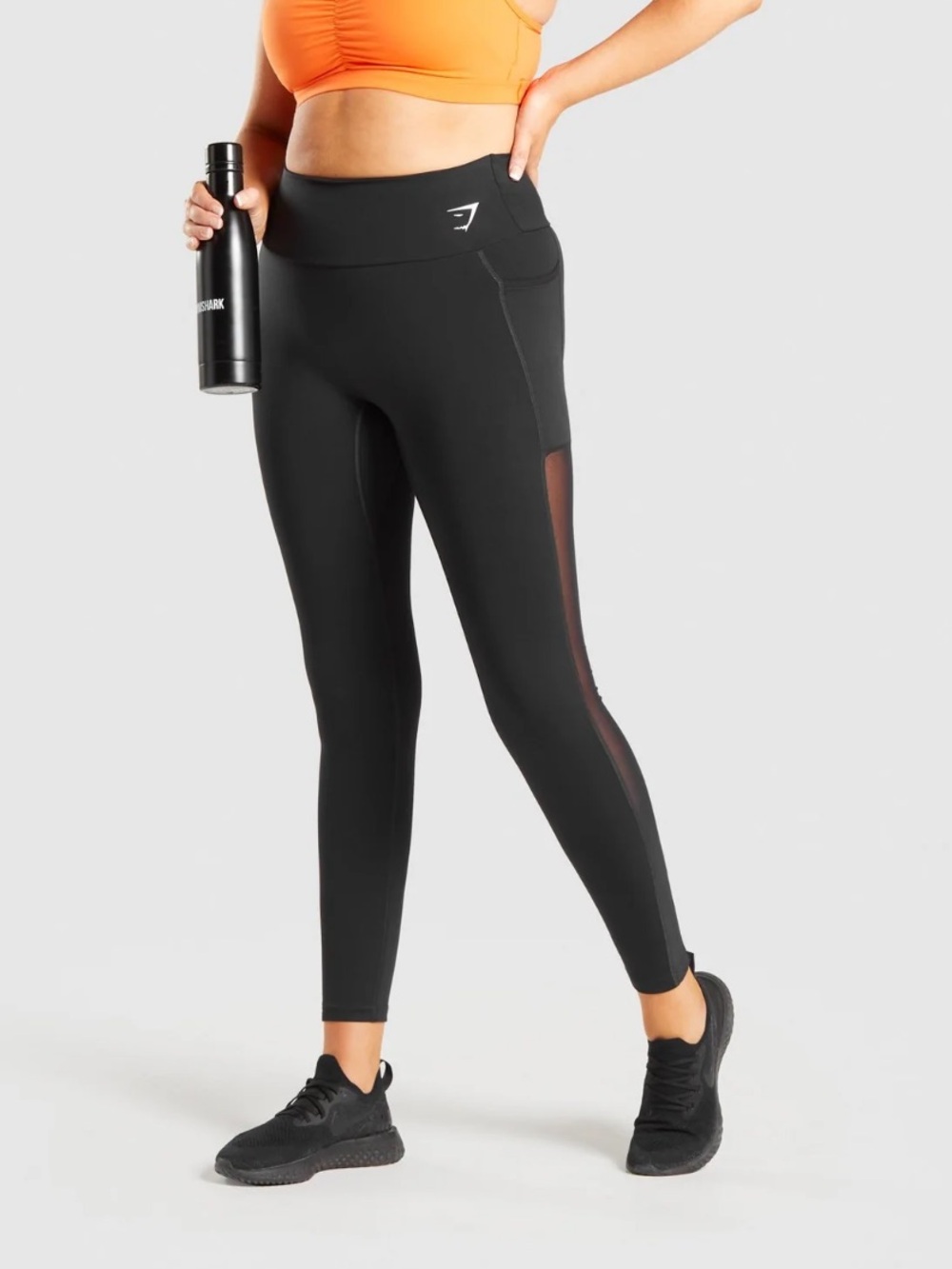 Gymshark Black High-Waist Leggings with Mesh Side Panels Front Seamless
